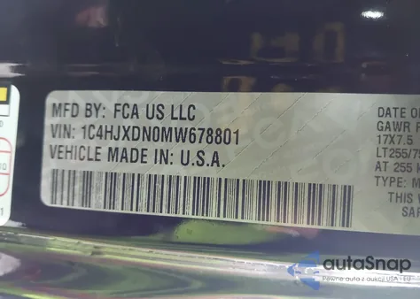 2021 Jeep Wrangler Unlimited Willys Sport 4X4 z USA, uszkodzony, nr VIN 1C4HJXDN0MW678801